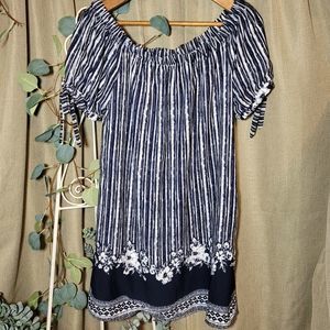 Xhilaration Black/White Stripe/Floral Dress - Medium